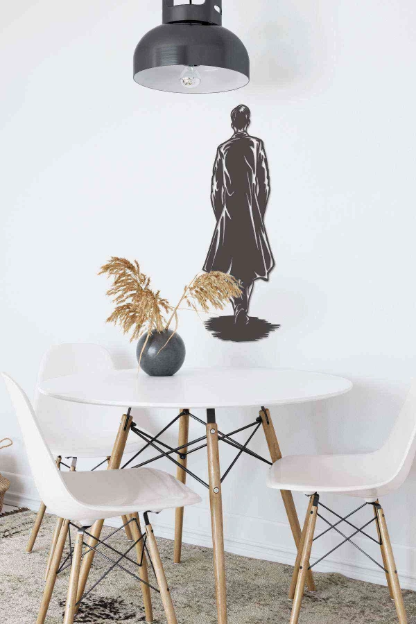 Erkek Arkası Dönük Figürlü Duvar Dekoru Siyah Ahşap Lazer Mdf