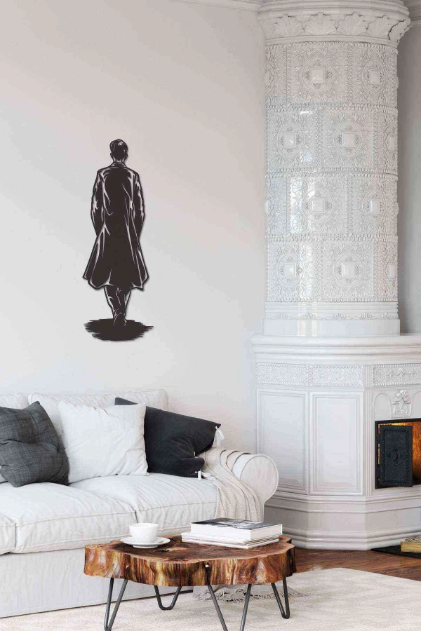 Erkek Arkası Dönük Figürlü Duvar Dekoru Siyah Ahşap Lazer Mdf