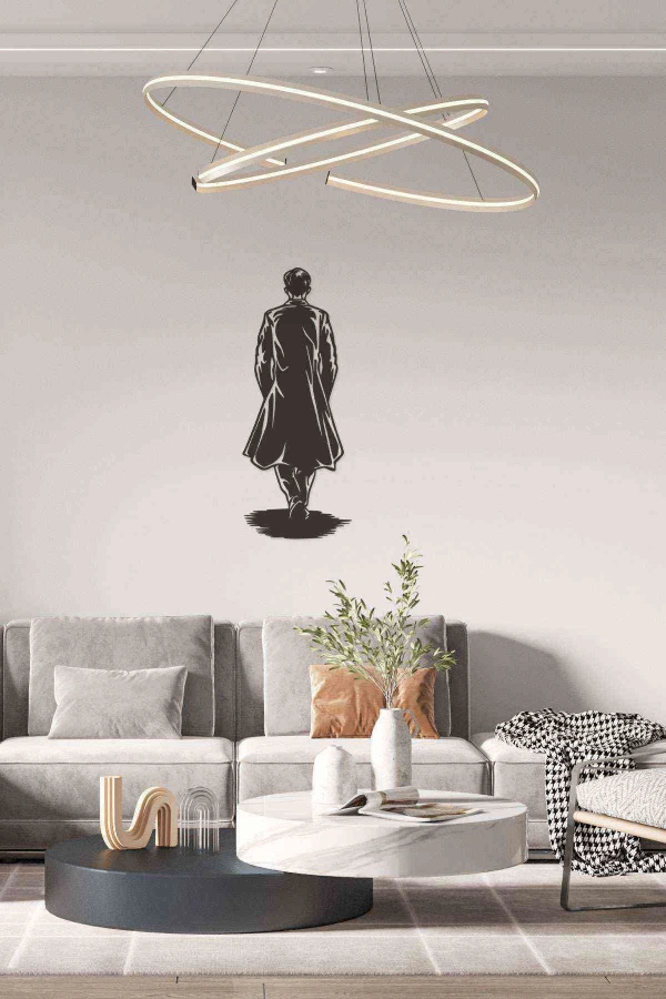 Erkek Arkası Dönük Figürlü Duvar Dekoru Siyah Ahşap Lazer Mdf