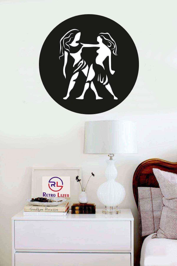 İkizler Burcu Duvar Dekoru Siyah Ahşap Lazer Tablo Mdf