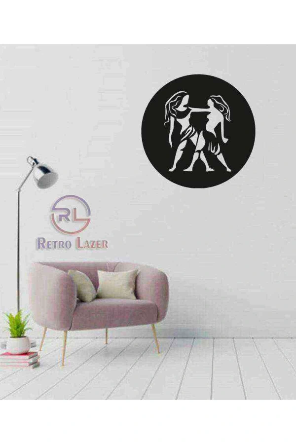 İkizler Burcu Duvar Dekoru Siyah Ahşap Lazer Tablo Mdf