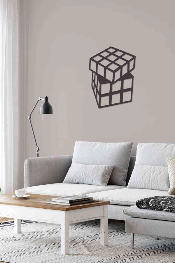 Rubik Küp Figürlü Duvar Dekoru Siyah Ahşap Lazer Tablo Mdf
