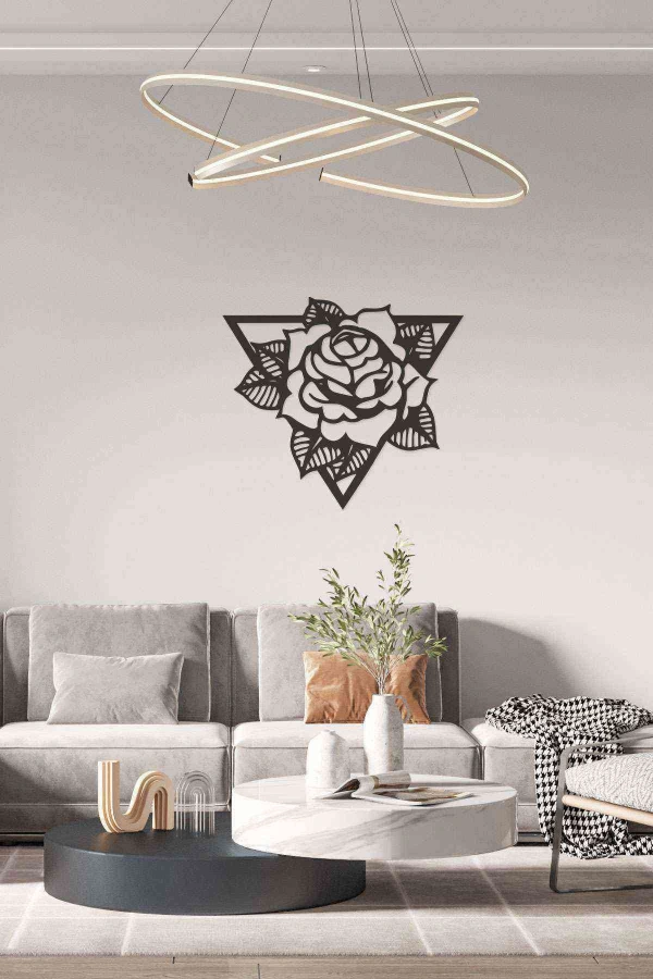 Gül Prizma Siyah Ahşap Lazer Duvar Dekoru Tablo Mdf