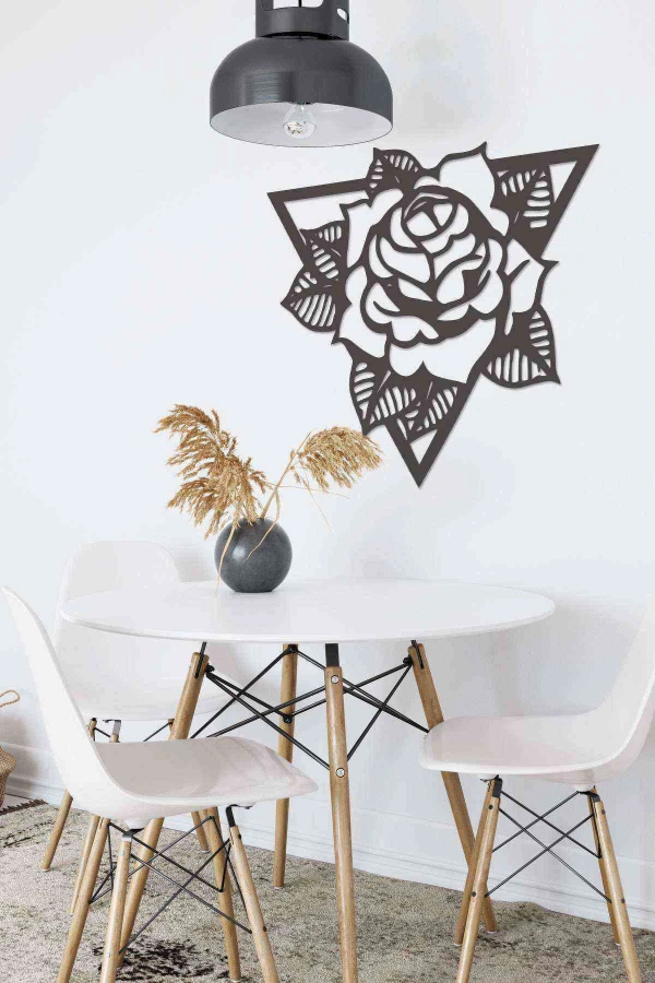 Gül Prizma Siyah Ahşap Lazer Duvar Dekoru Tablo Mdf