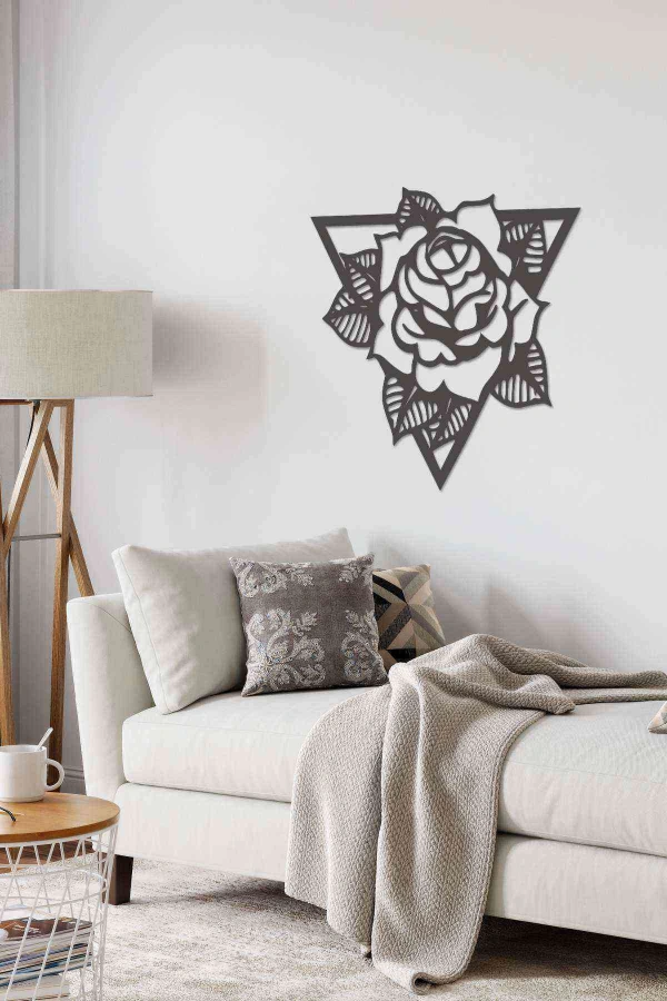 Gül Prizma Siyah Ahşap Lazer Duvar Dekoru Tablo Mdf