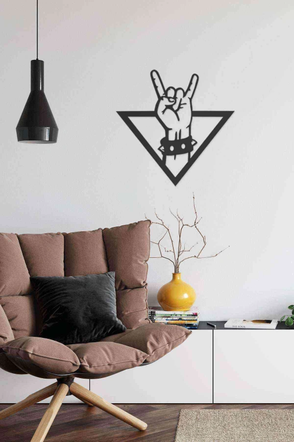 Rockn Roll Işareti Ahşap Lazer Duvar Dekoru Tablo Mdf