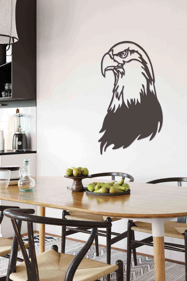 Kartal Figürlü Siyah Ahşap Lazer Duvar Dekoru Tablo Mdf