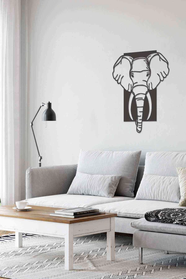 Fil Figürlü Siyah Ahşap Lazer Duvar Dekoru Tablo Mdf