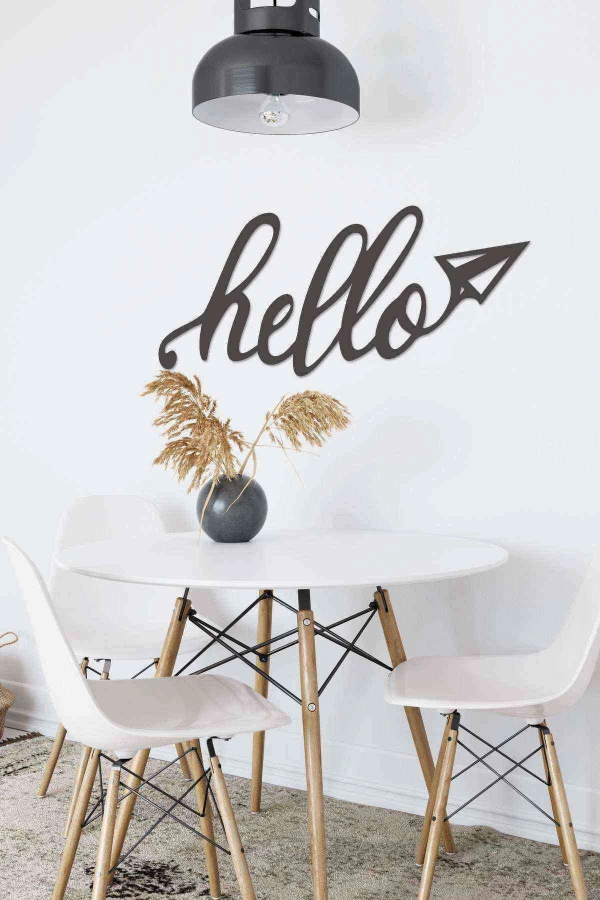 Hello Siyah Ahşap Lazer Duvar Dekoru Tablo Mdf