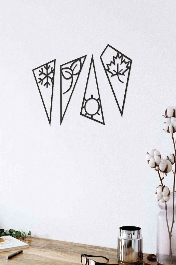 Mevsimler Figürlü Duvar Dekoru Siyah Ahşap Lazer Tablo Mdf