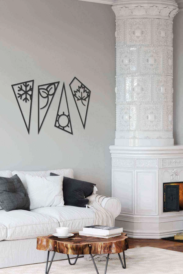 Mevsimler Figürlü Duvar Dekoru Siyah Ahşap Lazer Tablo Mdf