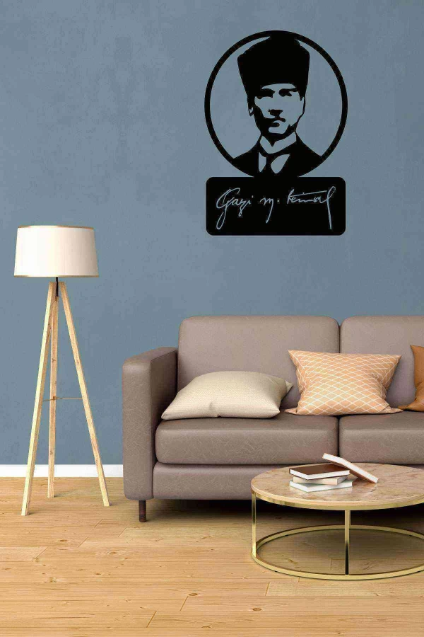 Gazi M. Kemal Atatürk Figürü Siyah Ahşap Lazer Duvar Dekoru Tablo Mdf