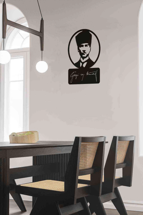 Gazi M. Kemal Atatürk Figürü Siyah Ahşap Lazer Duvar Dekoru Tablo Mdf