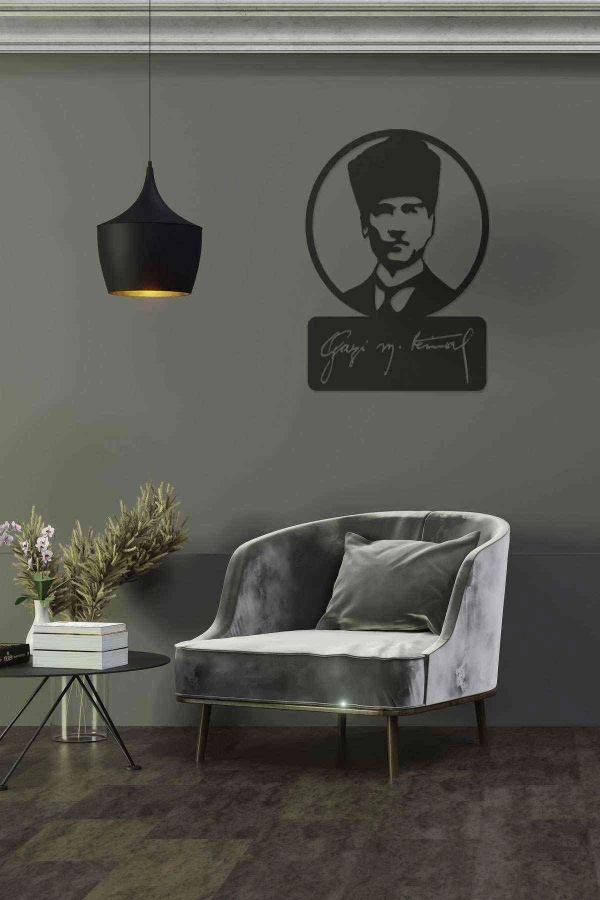 Gazi M. Kemal Atatürk Figürü Siyah Ahşap Lazer Duvar Dekoru Tablo Mdf