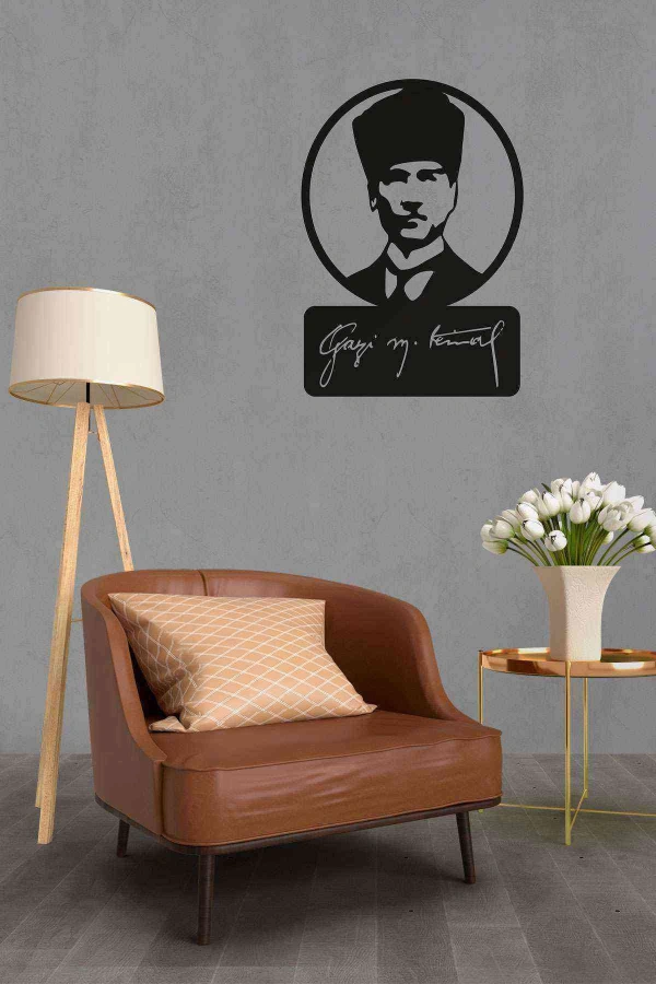 Gazi M. Kemal Atatürk Figürü Siyah Ahşap Lazer Duvar Dekoru Tablo Mdf