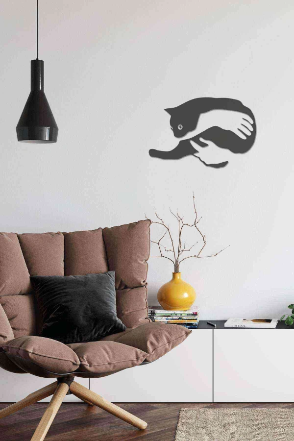 Kedi Sarılma Lazer Kesim Dekoratif Tablo Ahşap Duvar Süsü