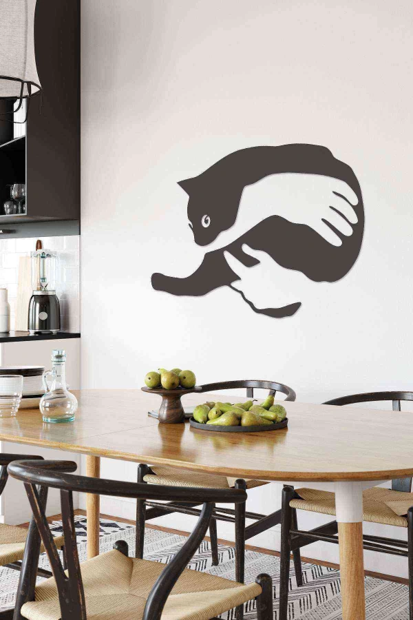 Kedi Sarılma Lazer Kesim Dekoratif Tablo Ahşap Duvar Süsü