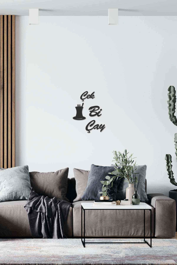 Çay Var Içersen Duvar Dekoru Tablosu Siyah Ahşap Lazer Mdf