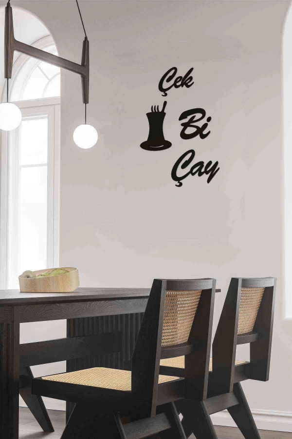 Çay Var Içersen Duvar Dekoru Tablosu Siyah Ahşap Lazer Mdf