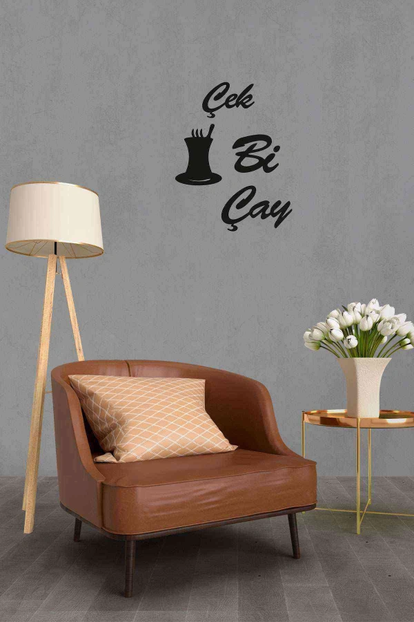 Çay Var Içersen Duvar Dekoru Tablosu Siyah Ahşap Lazer Mdf
