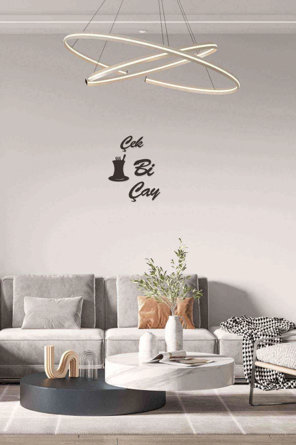 Çay Var Içersen Duvar Dekoru Tablosu Siyah Ahşap Lazer Mdf