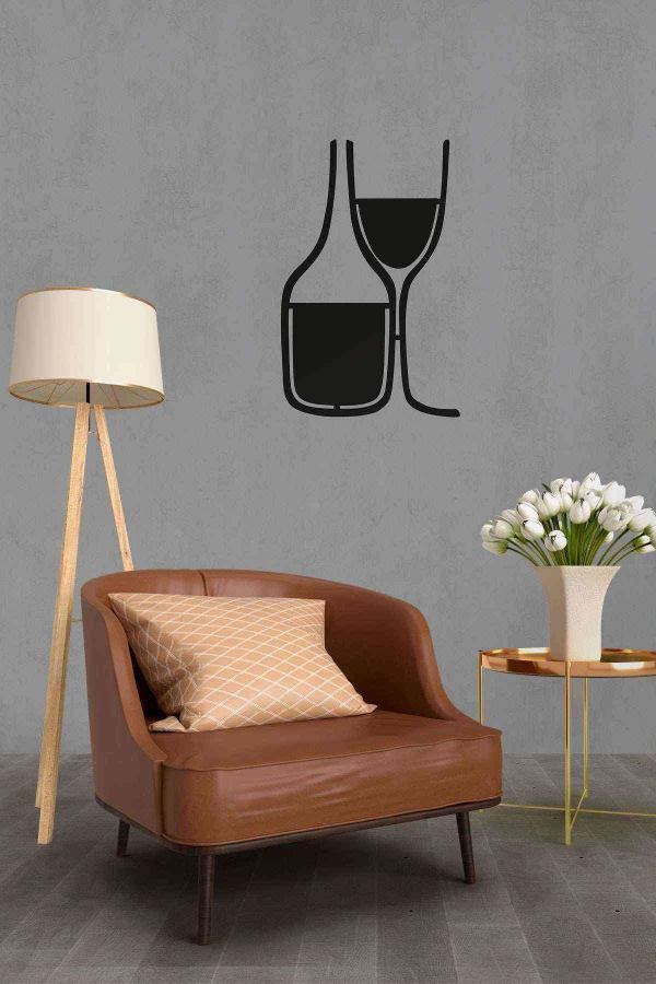 ÇiftBardak Şarap Figürlü 3D Mdf Tablo Evinize Ofisinize Yeni Tarz