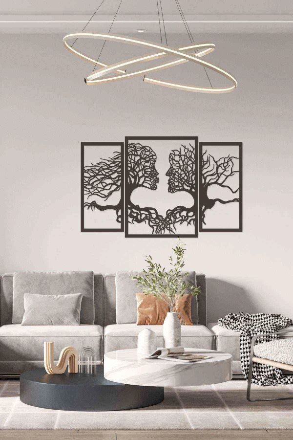 Kök Insan Ağacı Figürü Duvar Dekoru Siyah Ahşap Lazer Mdf