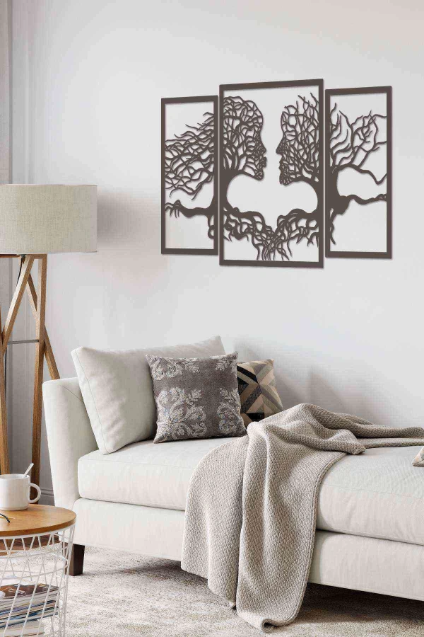 Kök Insan Ağacı Figürü Duvar Dekoru Siyah Ahşap Lazer Mdf