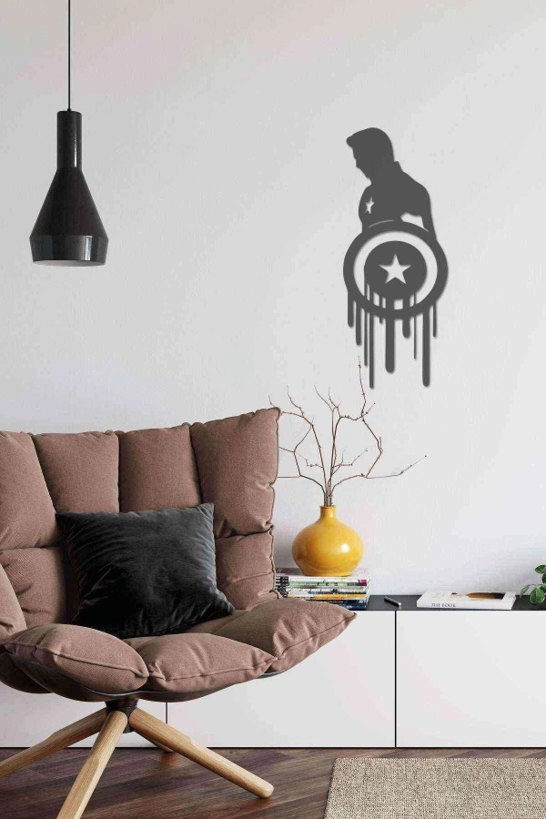 Kaptan Amerika Dekoratif Duvar Dekoru Siyah Ahşap Lazer Tablo