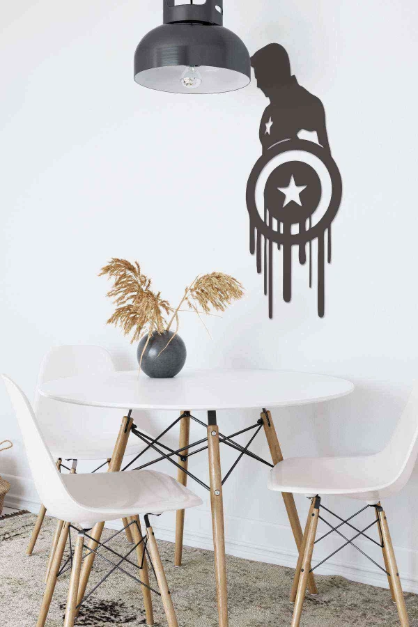 Kaptan Amerika Dekoratif Duvar Dekoru Siyah Ahşap Lazer Tablo