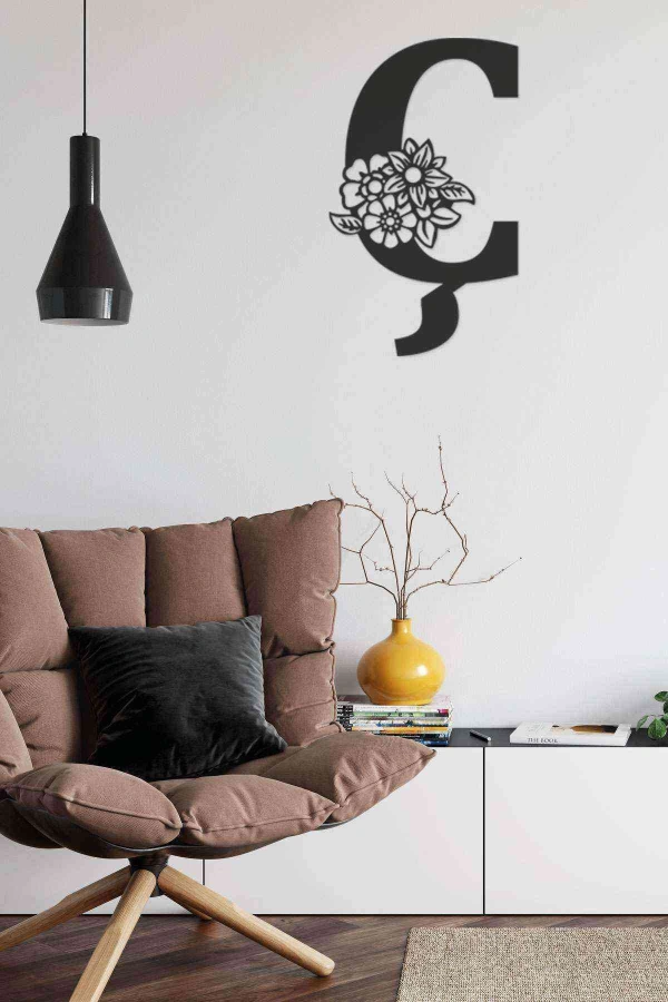 Ç Harfi Tag Duvar Tablosu Siyah Ahşap Lazer Mdf