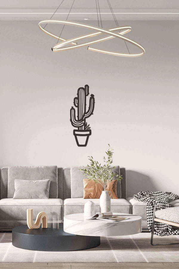 Kaktüs Duvar Tablosu Siyah Ahşap Lazer Mdf