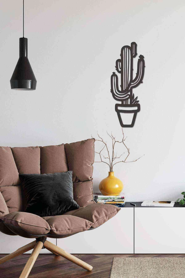 Kaktüs Duvar Tablosu Siyah Ahşap Lazer Mdf