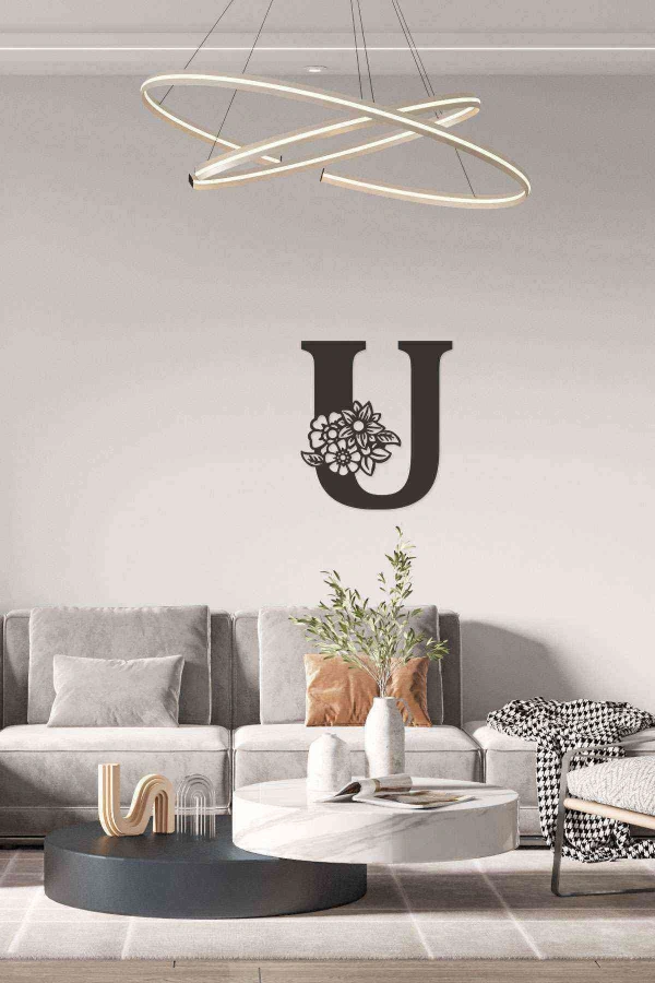 U Harfi Tag Duvar Tablosu Siyah Ahşap Lazer Mdf
