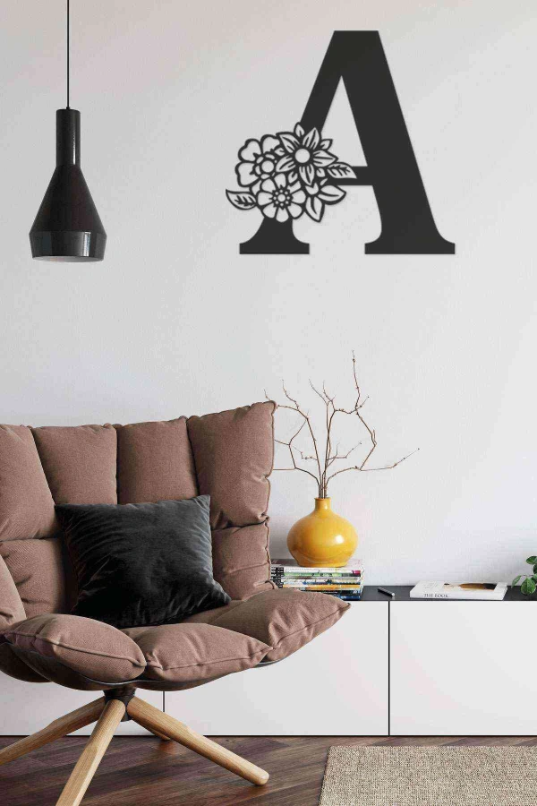 A Harfi Tag Duvar Tablosu Siyah Ahşap Lazer Mdf