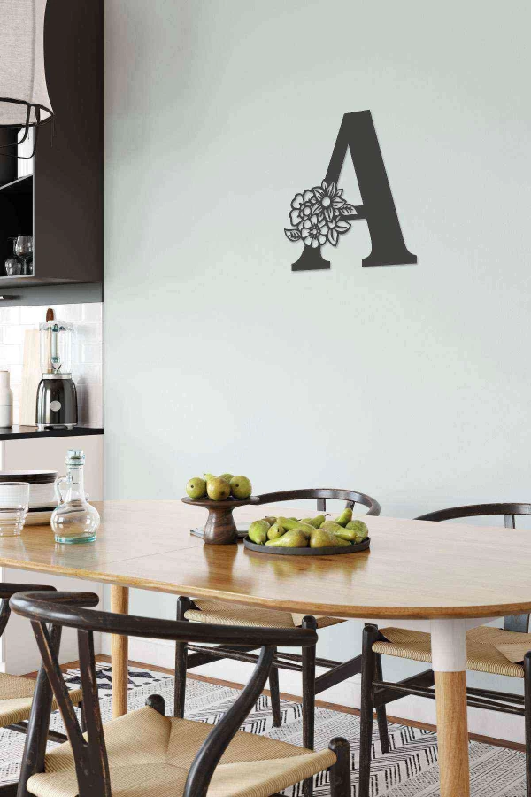 A Harfi Tag Duvar Tablosu Siyah Ahşap Lazer Mdf