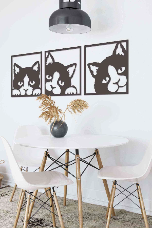 Kedi Cats Figürlü 3D Mdf Tablo Evinize Ofisinize Yeni Tarz Wall