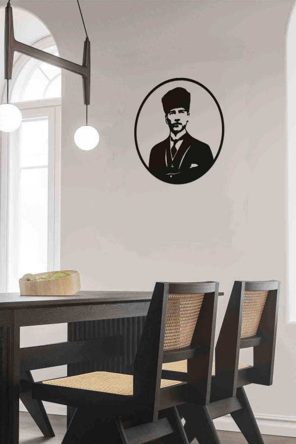 Atatürk Figürü Yeni Duvar Dekoru Siyah Ahşap Lazer Mdf