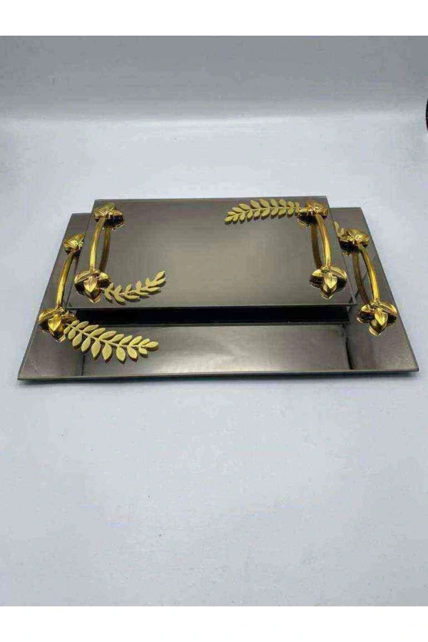 Yaprak Yüzük Tepsisi ve Damat Kahvesi Set Tepsi Gold