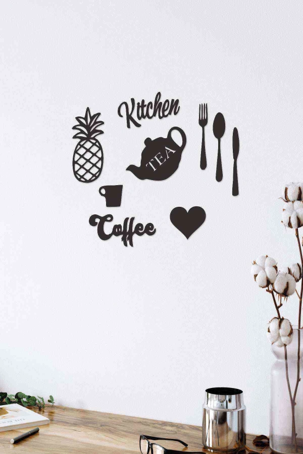 Kitchen Mutfak Süsü Duvar Dekoru Tablosu Siyah Ahşap Lazer Mdf