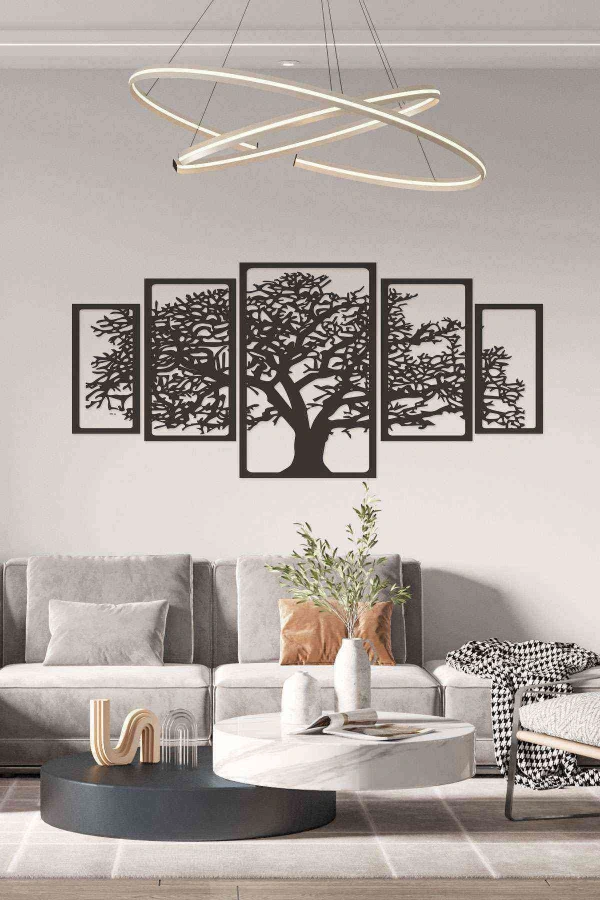 Hayat Ağacı 150 Cm Duvar Dekoru Tablosu Siyah Ahşap Lazer Mdf