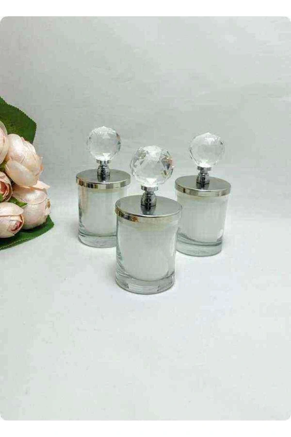 Kristal Kapaklı Mum ve Mumluk Gümüş 1 Adet