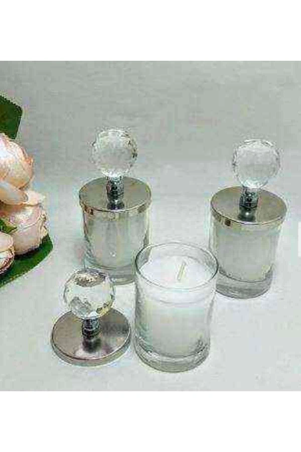 Kristal Kapaklı Mum ve Mumluk Gümüş 1 Adet