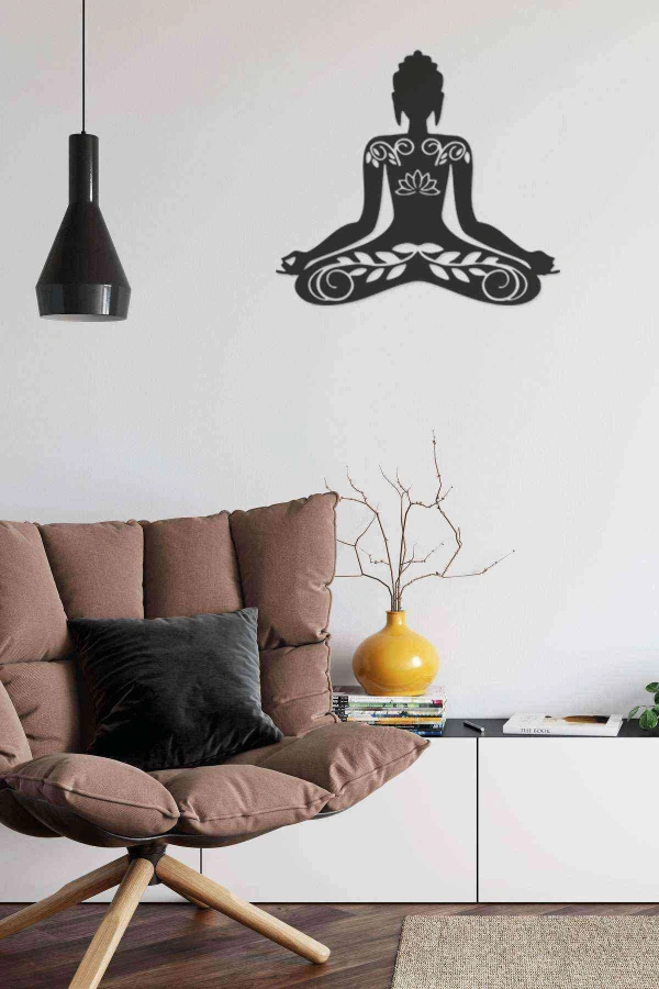 Yoga Yapan Kadın Duvar Dekoru Tablosu Siyah Ahşap Lazer Mdf