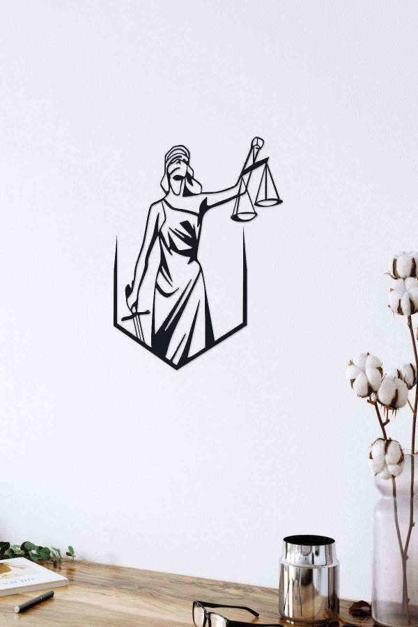 Adalet Simgesi Duvar Dekoru Tablosu Siyah Ahşap Lazer Mdf