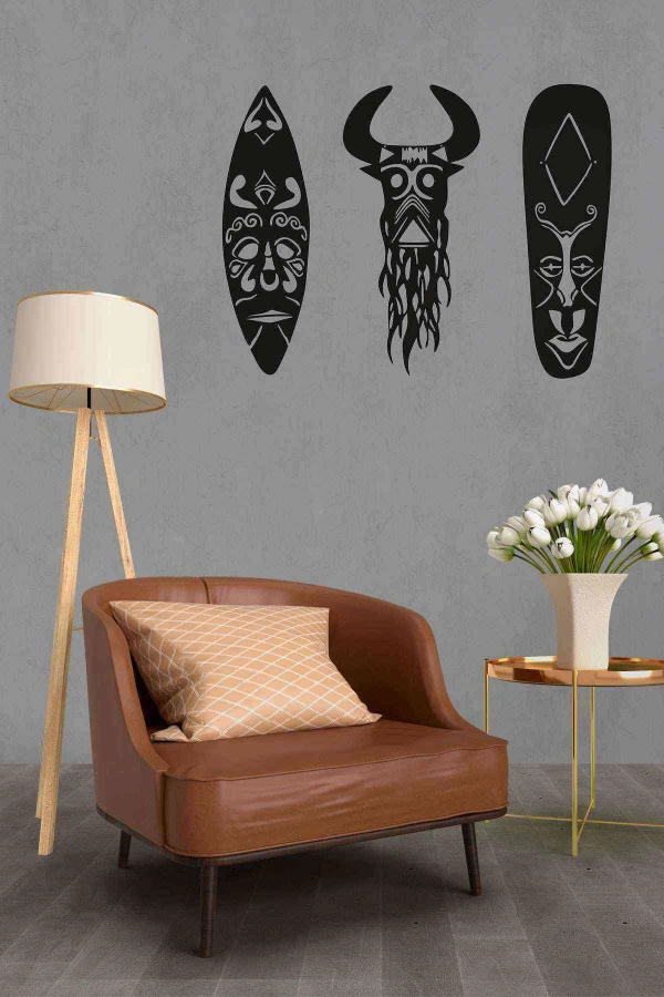 Afrika Maskesi Duvar Dekoru Tablosu Siyah Ahşap Lazer Mdf