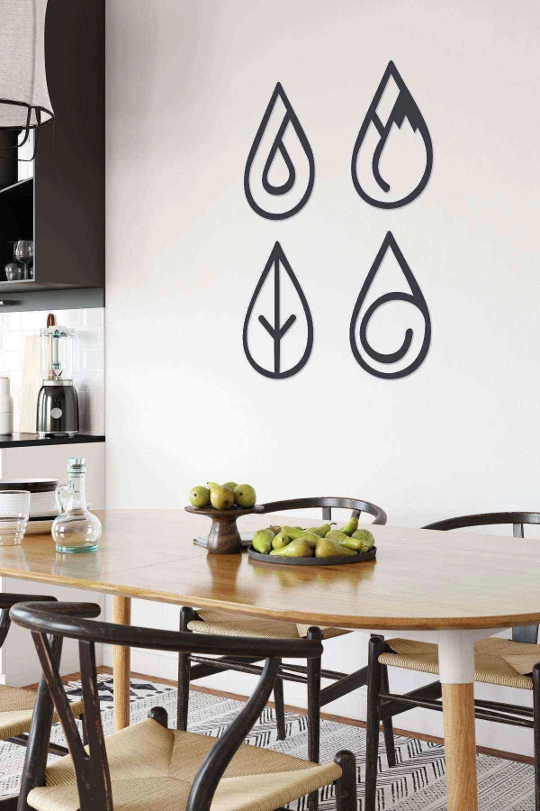 4 Element Duvar Dekoru Tablosu Siyah Ahşap Lazer Mdf