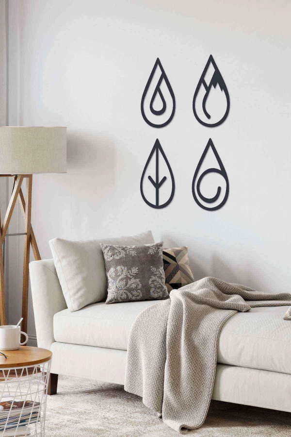 4 Element Duvar Dekoru Tablosu Siyah Ahşap Lazer Mdf