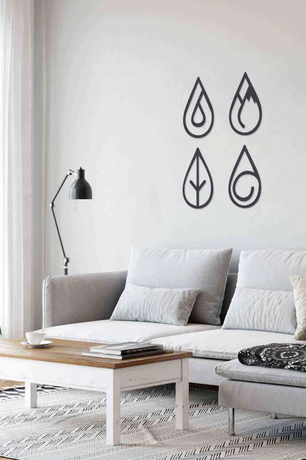 4 Element Duvar Dekoru Tablosu Siyah Ahşap Lazer Mdf