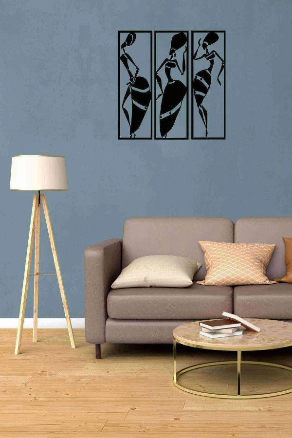 Afrikalı Kızlar Duvar Dekoru Tablosu Siyah Ahşap Lazer Mdf